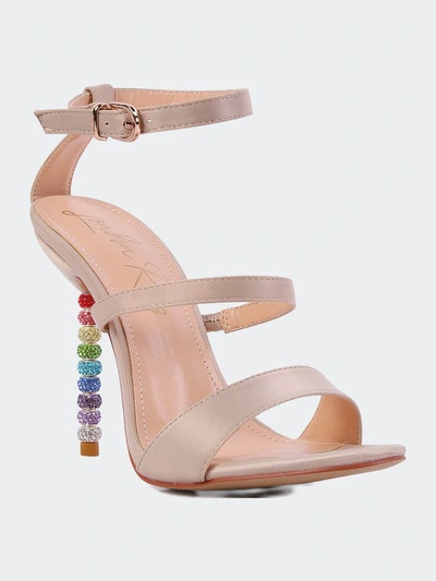 London Rag Lawsuit Rhinestone Ball Heel Satin Sandals In Beige