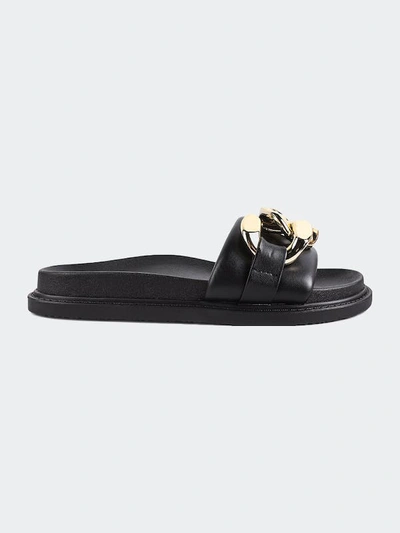 London Rag Onyx Metal Chain Slider Flats In Black