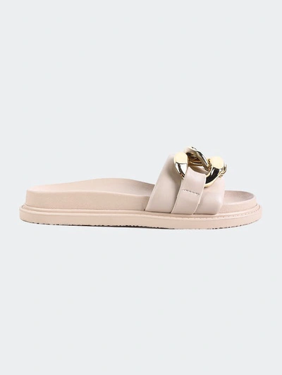 London Rag Onyx Metal Chain Slider Flats In Beige