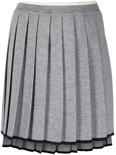 Thom Browne Ripstop Pleated Miniskirt In Lt Grey