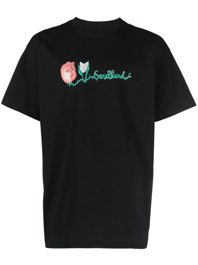 Soulland Black Flower Logo Organic Cotton T-shirt
