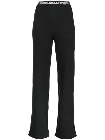 Off-white Logo-waistband Straight-leg Trousers In Black