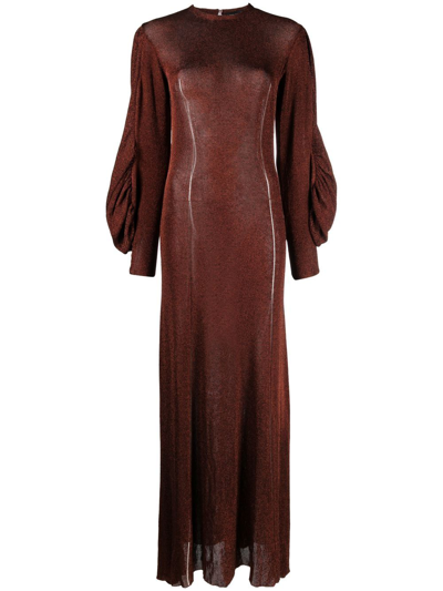 Del Core Viscose Blend Rib Knit Long Dress In Brown