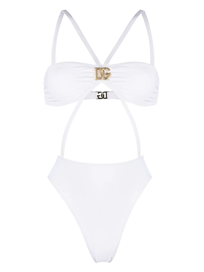 Dolce & Gabbana Logo-plaque Detail Swimsuit In White