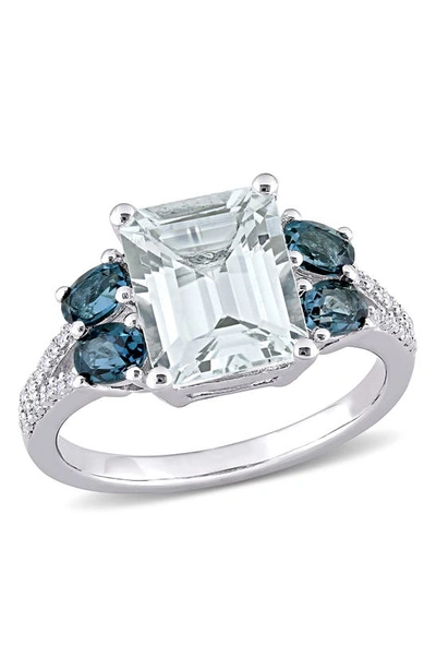 Delmar Sterling Silver Ice Aquamarine, London Blue Topaz & Diamond Ring