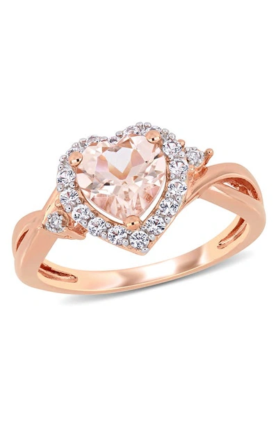 Delmar Rose Goldtone Plate Sterling Silver Morganite Halo Heart Ring In Pink