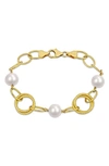 Delmar 18k Yellow Gold Plated Sterling Silver 9-10mm Cultured Freshwater Pearl Bracelet In White