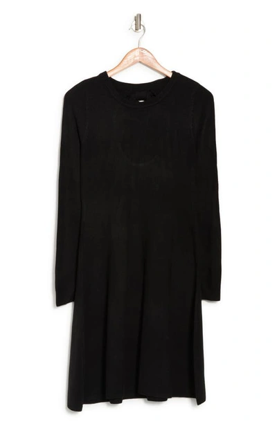 Vince Camuto Long Sleeve Fit & Flare Sweater Dress In Black