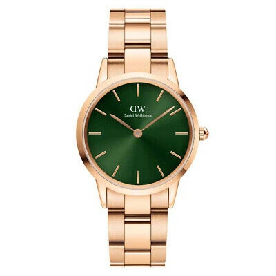 Pre-owned Daniel Wellington Dw00100419 Ladies Iconic Link Emerald Rose Gold 36mm Watch
