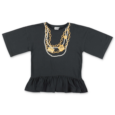 Moschino Kids'  T-shirt Nera In Jersey Di Cotone In Black