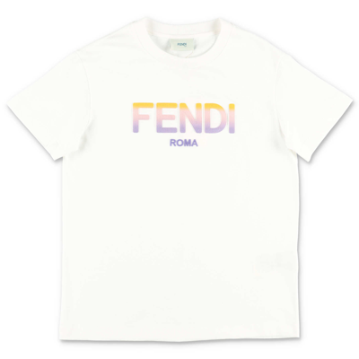 Fendi Kids'  T-shirt Bianca In Jersey Di Cotone In Bianco