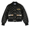 Moschino Kids Black Printed Faux-leather Jacket In Black