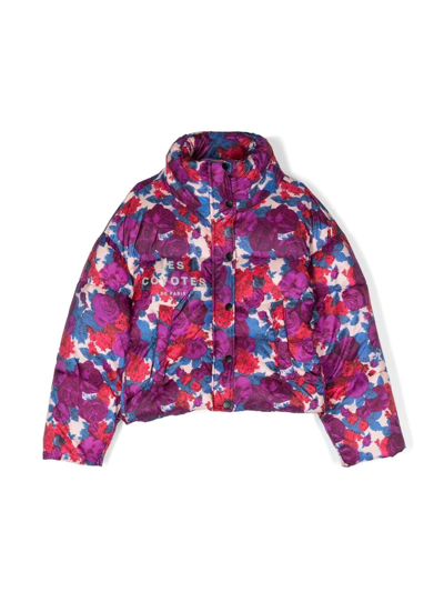 Les Coyotes De Paris Teen Purple Claire Flower Logo Puffer Jacket In Pink