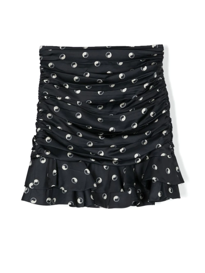 Les Coyotes De Paris Kids' Sija Ruffled Printed Skirt Yin Yang In Black