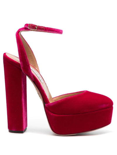 Aquazzura So High Plateau Velvet Heels 140 In Purple