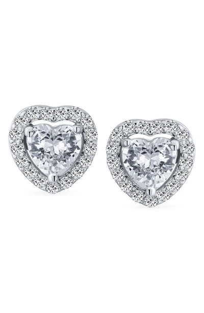 Bling Jewelry Sterling Silver Cz Halo Heart Stud Earrings In Clear