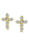 Bling Jewelry Gold Plated Sterling Silver Tiny Cubic Zirconia Cross Stud Earrings In Gold