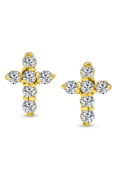 Bling Jewelry Gold Plated Sterling Silver Tiny Cubic Zirconia Cross Stud Earrings