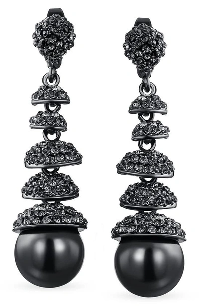 Bling Jewelry Black Plated Cz & Faux Pearl Drop Earrings