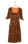 WALTER BAKER YOSLINE TIGER STRIPE COTTON MIDI DRESS