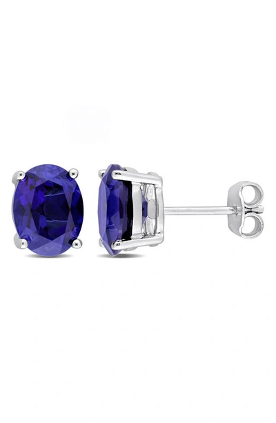 Delmar Sterling Silver Created Blue Sapphire Stud Earrings