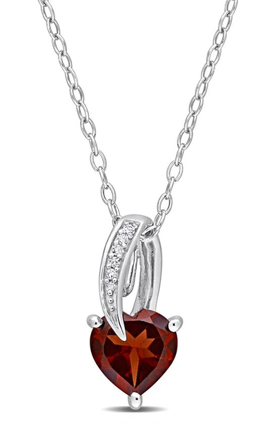 Delmar Diamond & Garnet Heart Pendant Necklace In Red