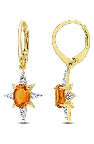 Delmar Madeira Citrine & White Topaz Star Hoop Earrings In Yellow