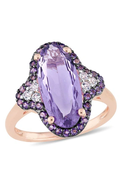 Delmar Rose Goldtone Plate Sterling Silver Amethyst & White Topaz Halo Ring In Purple