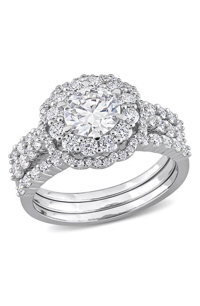 Delmar Dew Sterling Silver Created Moissanite Halo Ring