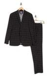 Savile Row Co Black Windowpane Plaid Two Button Peak Lapel Suit In Black