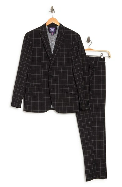 Savile Row Co Black Windowpane Plaid Two Button Peak Lapel Suit