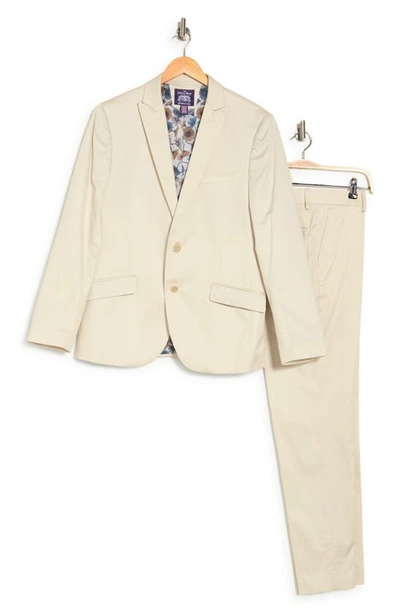 Savile Row Co Tan Woven Two Button Peak Lapel Trim Fit Cotton Blend Suit