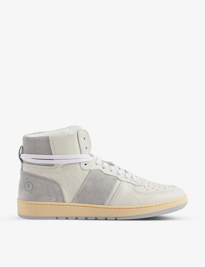 None Pillar Destroyer Leather And Suede High-top Trainers In White/oth