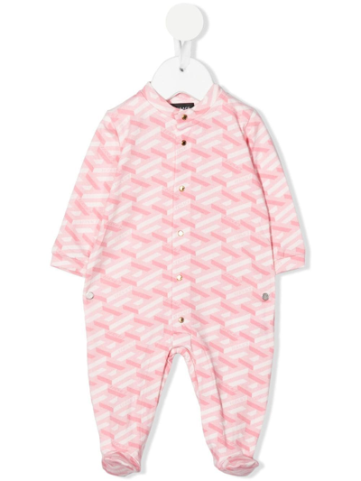 Versace Greca Signature Geometric-print Babygrow In Pink