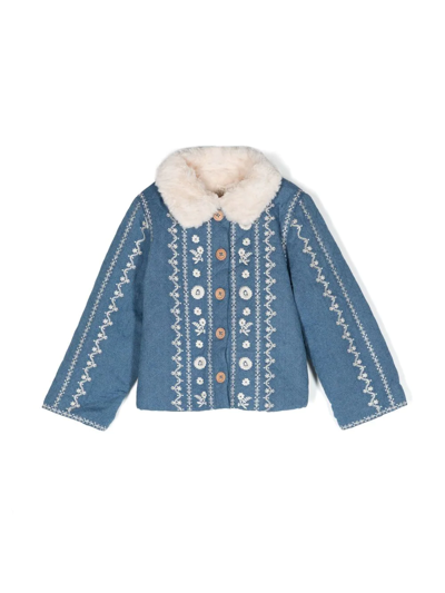 Louise Misha Kids' Najla Embroidered Denim Jacket In Blue