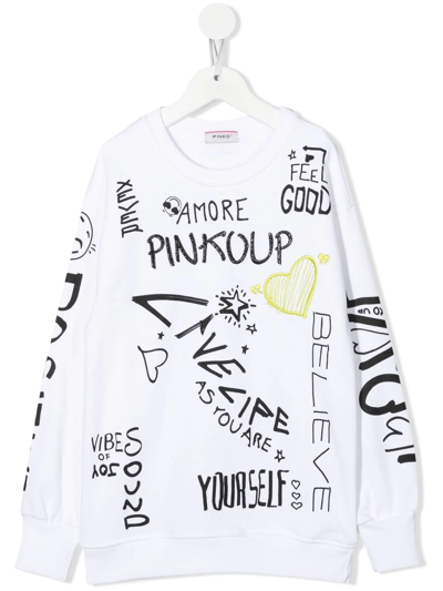 Pinko Graffiti-print Cotton Sweatshirt In 白色