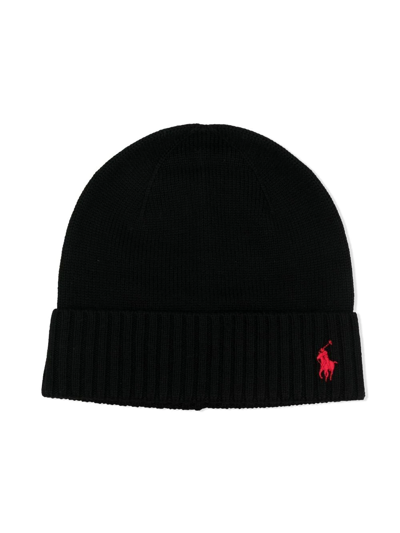 Ralph Lauren Embroidered-logo Wool Beanie In 黑色