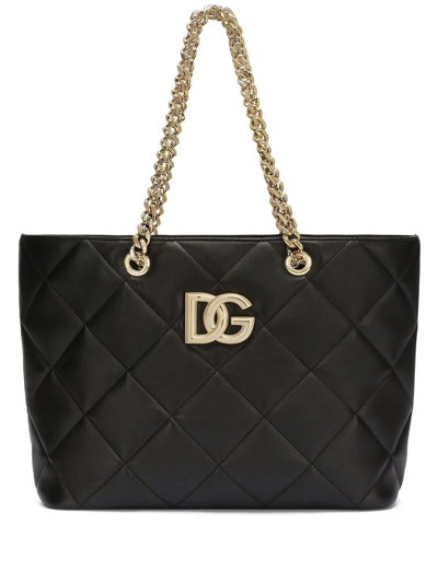 Dolce & Gabbana Dg-logo Quilted Leather Tote Bag In Black