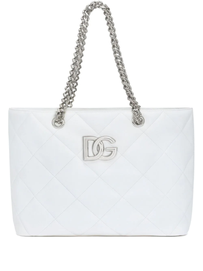 Dolce & Gabbana Logo-plaque Quilted Shopper Tote In White