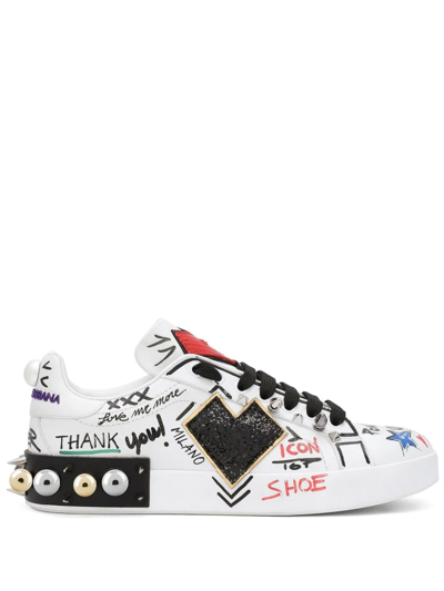 DOLCE & GABBANA PORTOFINO PATCH-DETAIL LEATHER SNEAKERS