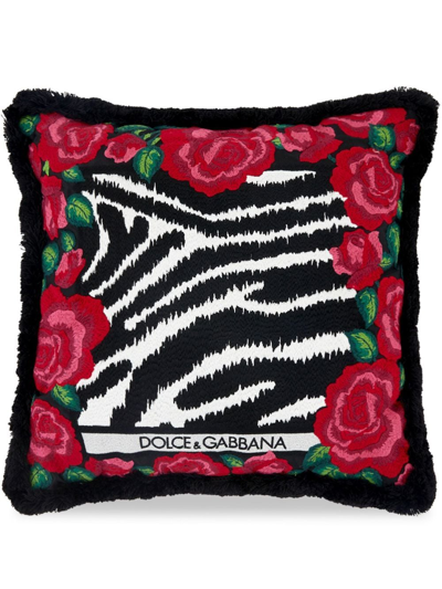 Dolce & Gabbana Zebra-print Embroidered Small Cushion In Pink