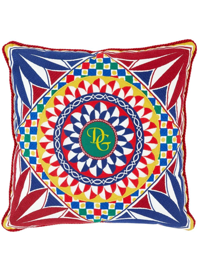 Dolce & Gabbana Geometric-embroidered Medium Cushion In Rot