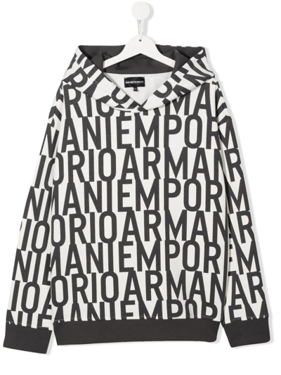 Emporio Armani All-over Logo Print Hoodie In 白色