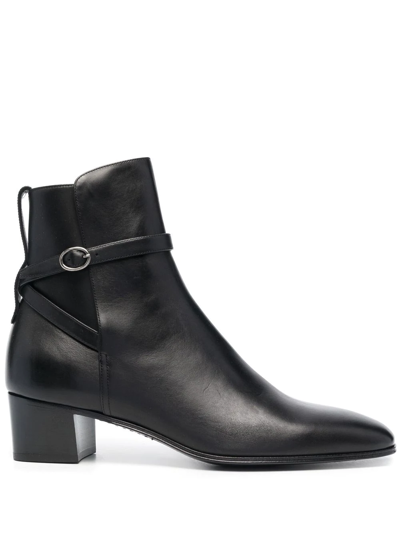 SAINT LAURENT ALMOND TOE HEELED ANKLE BOOTS