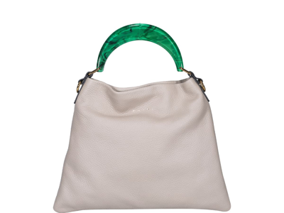 Marni Small Patent Leather Hobo Bag In Beige