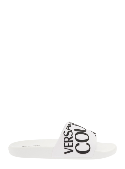 Versace Jeans Couture White Slippers With Contrast Logo Man