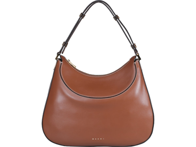Marni Milano Shoulder Bag In Brown Leather