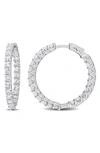 Delmar Sterling Silver Created White Sapphire Hoop Earrings In Silver