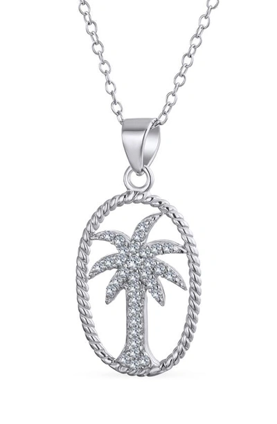 Bling Jewelry Sterling Silver Palm Tree Necklace In Clear