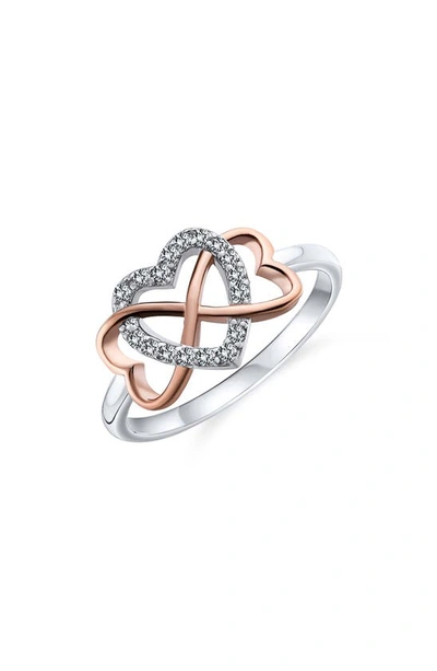 Bling Jewelry Two-tone Cz Heart Ring In Rose